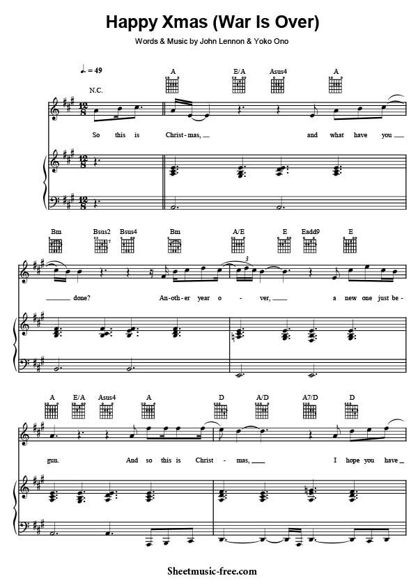 Happy Xmas War Is Over Sheet Music John Lennon Download Happy Xmas War Is Over Piano Sheet Music Free PDF Download