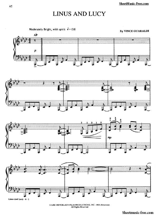 Linus And Lucy Sheet Music Vince Guaraldi Download Linus And Lucy Piano Sheet Music Free PDF Download