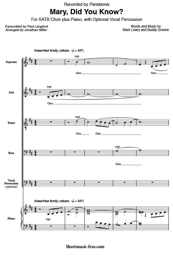 Mary Did You Know Pentatonix Sheet Music Choir Sheet Music