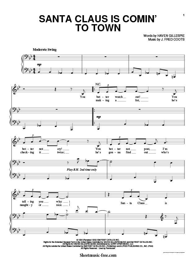 Santa Claus Is Comin To Town Sheet Music Michael Buble Download Santa Claus Is Comin To Town Piano Sheet Music Free PDF Download