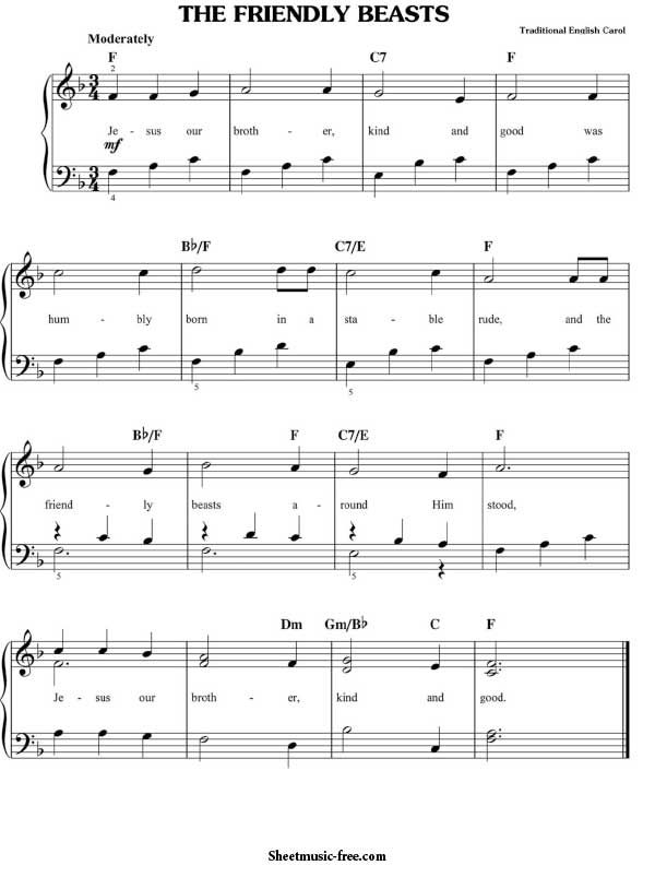 The Friendly Beasts Sheet Music Christmas Sheet Music Download The Friendly Beasts Piano Sheet Music Free PDF Download