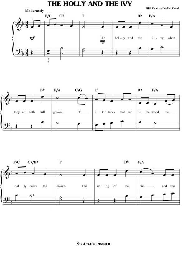 The Holly And The Ivy Sheet Music Christmas Sheet Music Download The Holly And The Ivy Piano Sheet Music Free PDF Download
