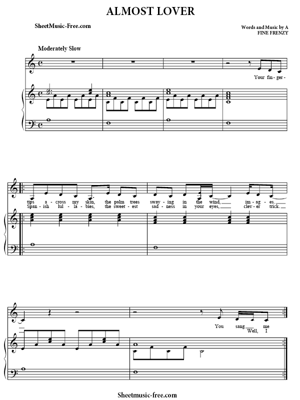 Almost Lover Sheet Music A Fine Frenzy PDF Free Download