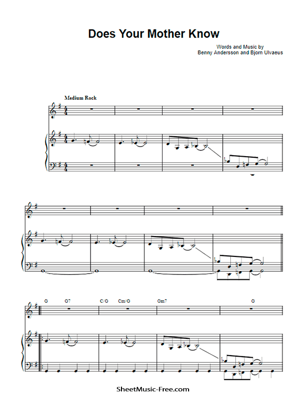 Does Your Mother Know Sheet Music ABBA PDF Free Download
