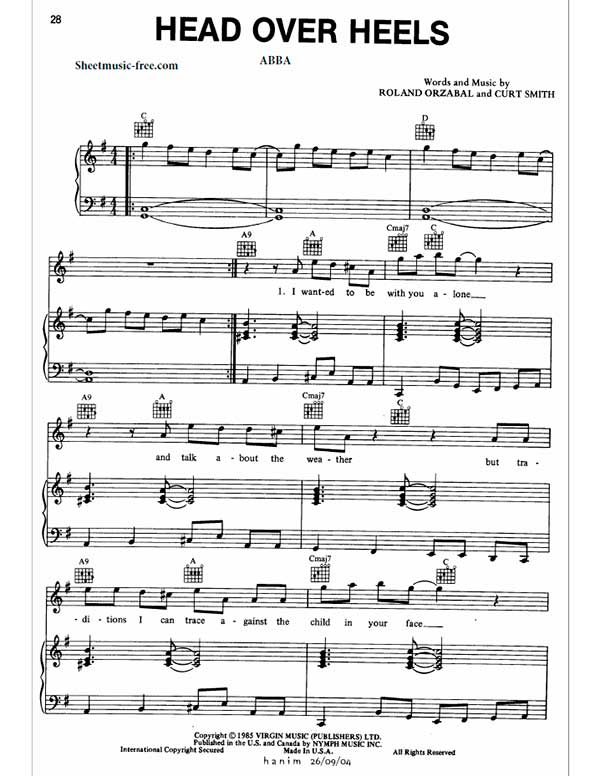 Head Over Heels Sheet Music Abba Piano Sheet Music Free PDF