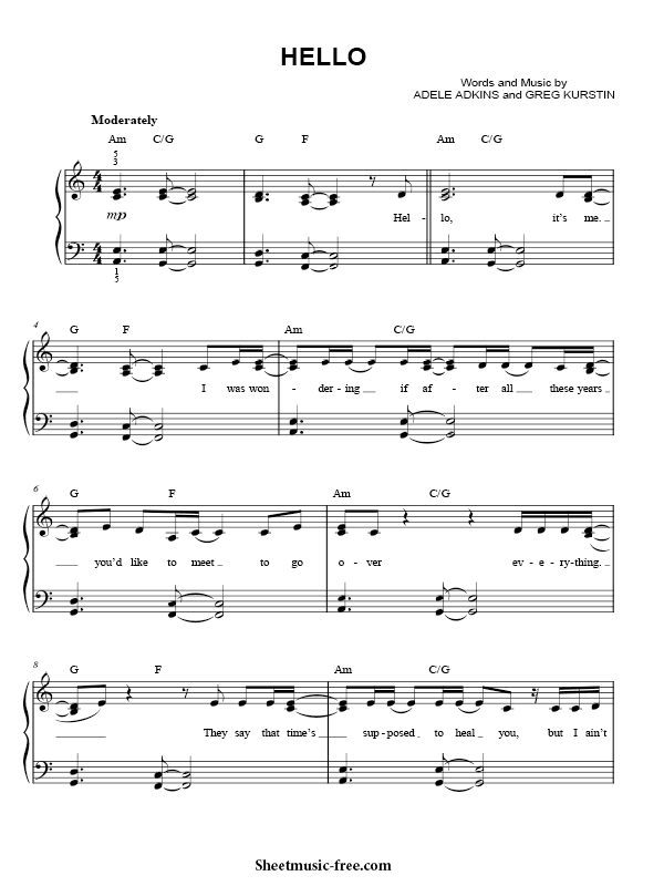 Hello Sheet Music Adele PDF Free Download