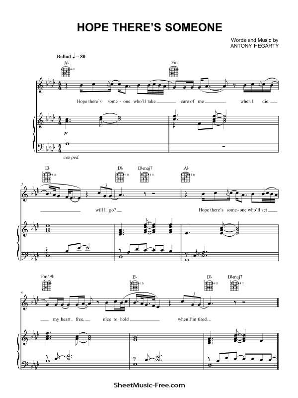 Hope There's Someone Sheet Music PDF Antony and The Johnsons Free Download