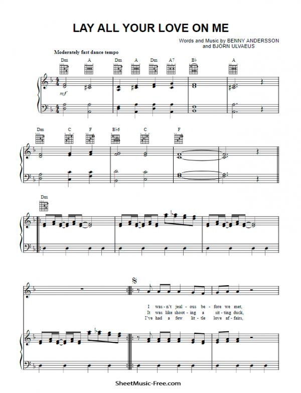 Lay All Your Love On Me Sheet Music ABBA PDF Free Download
