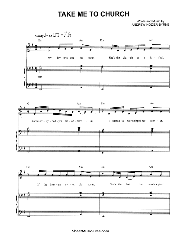 Take Me To Church Piano Sheet Music PDF Hozier Free Download