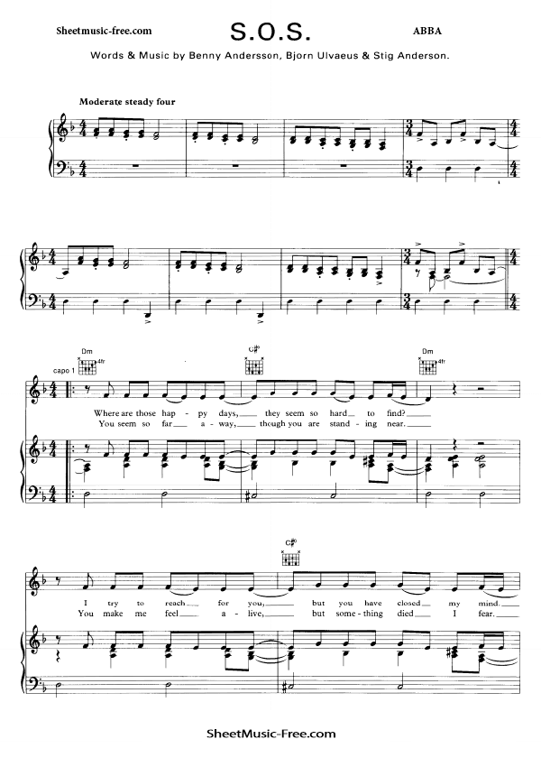 SOS Sheet Music ABBA Free PDF Download Sheet Music