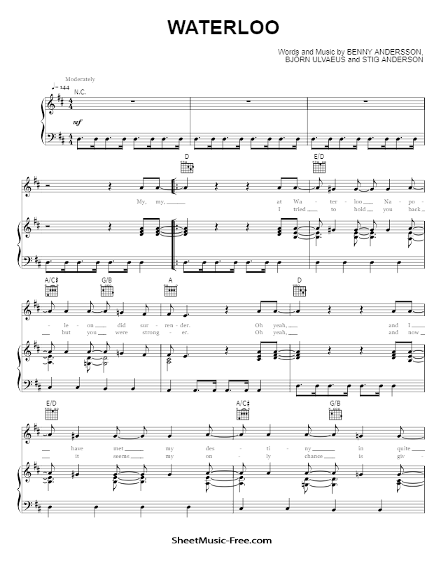 Waterloo Sheet Music ABBA PDF Free Download