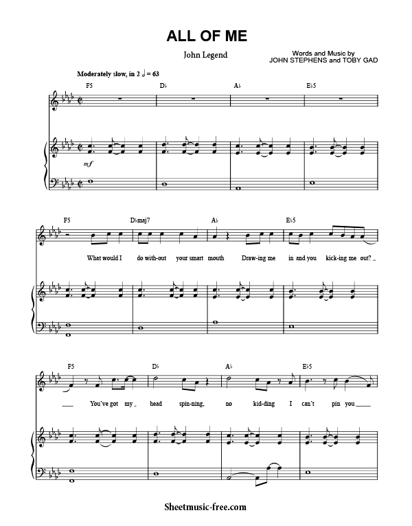 Free Download All Of Me Sheet Music PDF John Legend