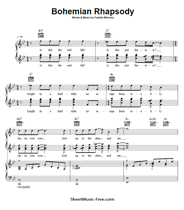 Bohemian Rhapsody Sheet Music PDF Queen Free Download