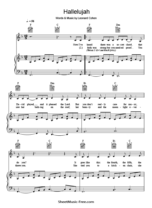 Hallelujah Piano Sheet Music PDF Leonard Cohen Free Download