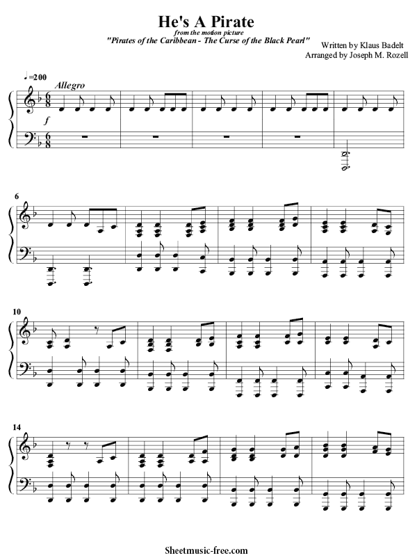 He's A Pirate Piano Sheet Music PDF Hans Zimmer Free Download