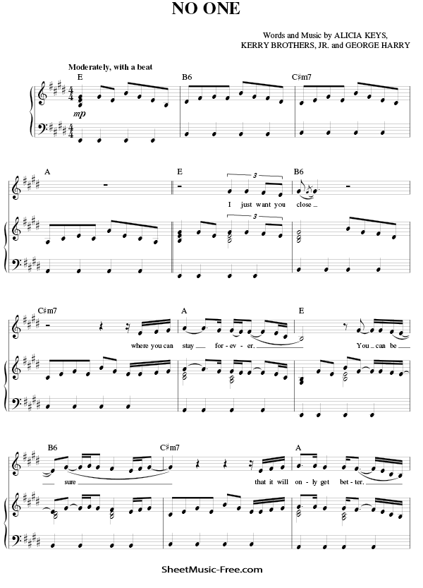 No One Sheet Music PDF Alicia Keys Free Download Piano Sheet Music by Alicia Keys No One Music Score