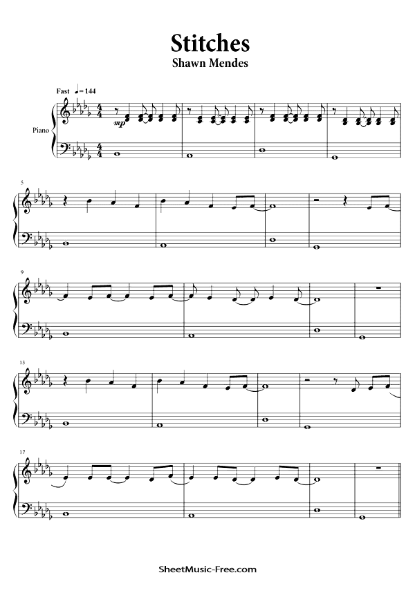 Stitches Sheet Music PDF Shawn Mendes Free Download