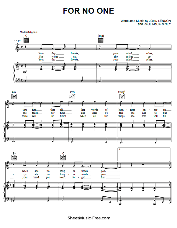 For No One Sheet Music PDF The Beatles Free Download