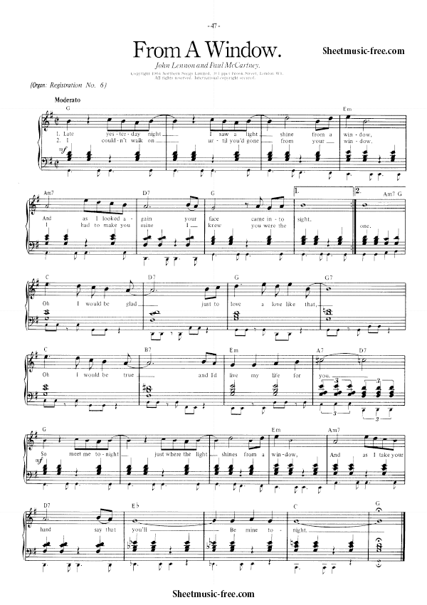 From A Window Sheet Music PDF The Beatles Free Download