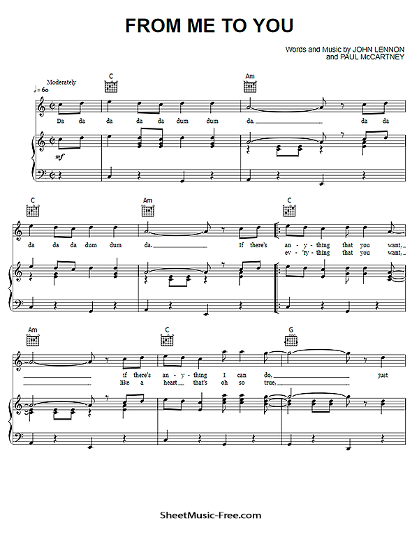 From Me To You Sheet Music PDF The Beatles Free Download
