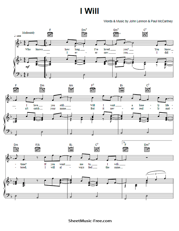 I Will Sheet Music PDF The Beatles Free Download