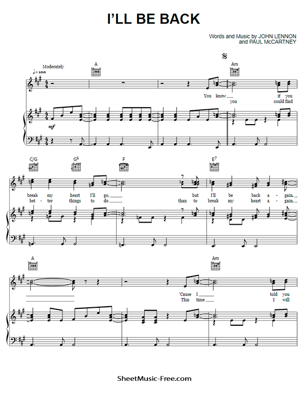 I'll Be Back Sheet Music PDF The Beatles Free Download