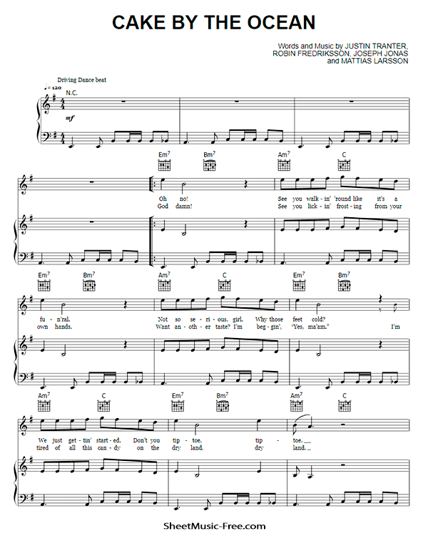 Cake By The Ocean Sheet Music PDF DNCE Free Download