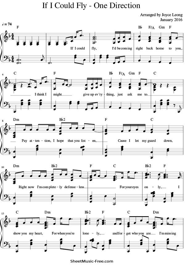 If I Could Fly Sheet Music PDF One Direction Free Download