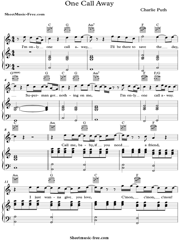 One Call Away Sheet Music PDF Charlie Puth Free Download