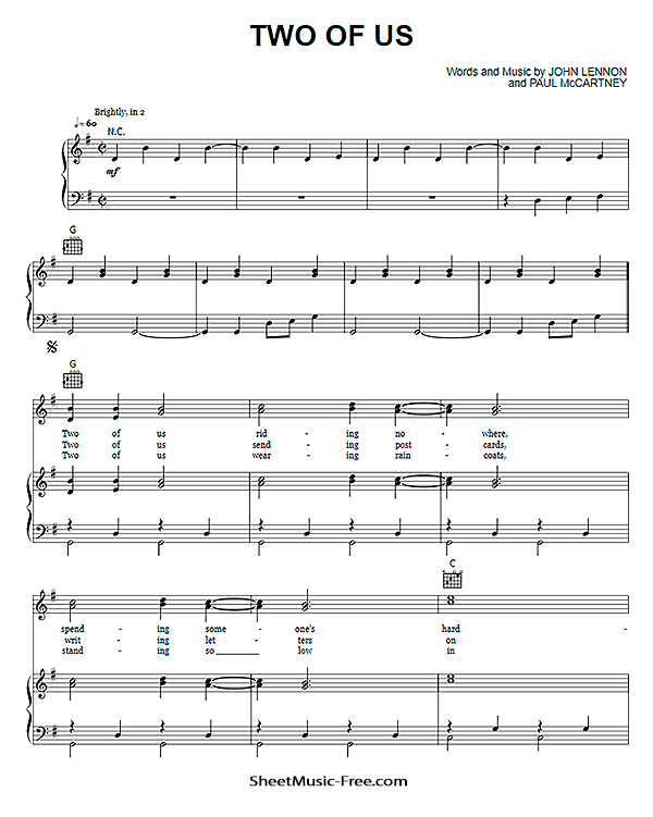 Two Of Us Sheet Music PDF The Beatles Free Download