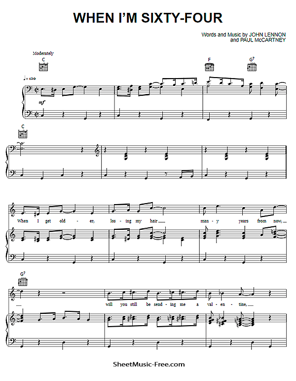 Free Download When I’m Sixty Four Sheet Music PDF Beatles