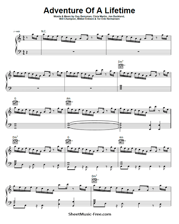 Adventure Of A Lifetime Sheet Music PDF Coldplay Free Download