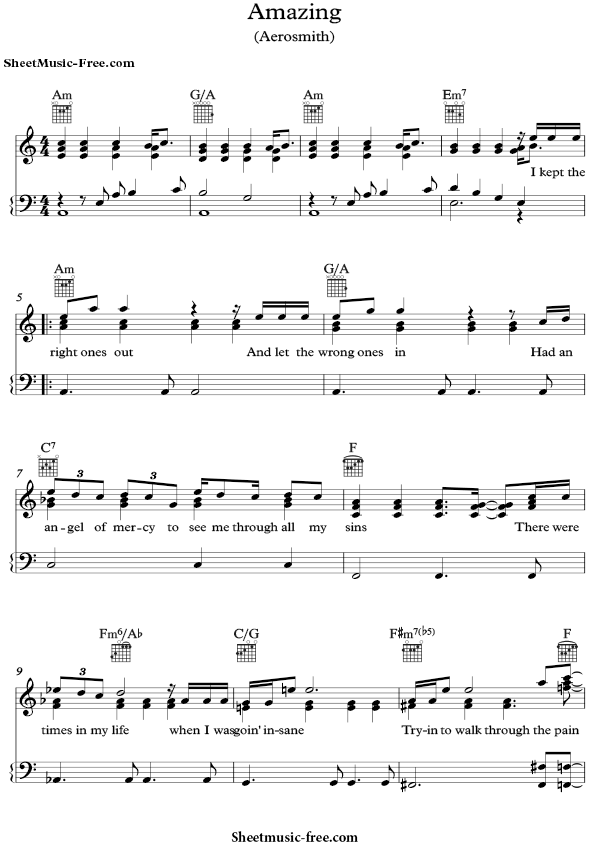 Amazing Sheet Music Aerosmith PDF Free Download