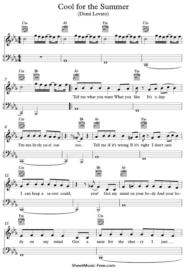 Cool For The Summer Sheet Music PDF Demi Lovato Free Download