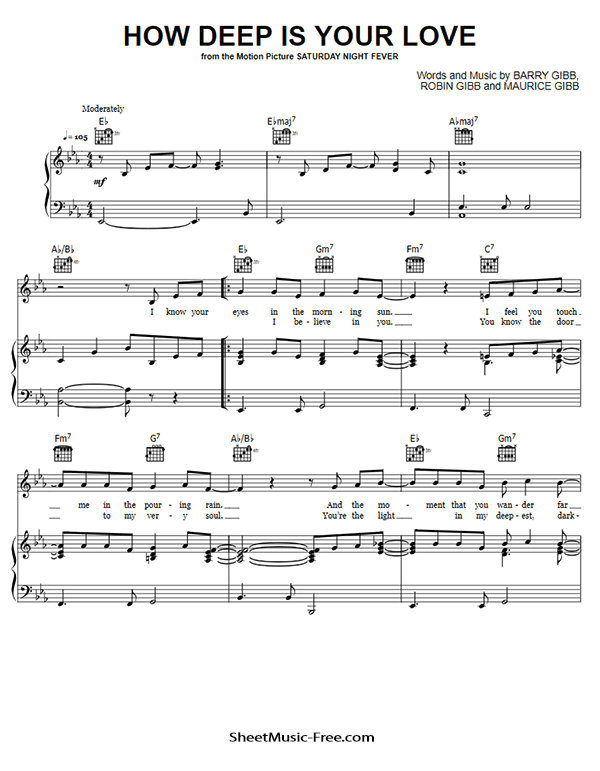 Free Download How Deep Is Your Love Sheet Music Bee Gees