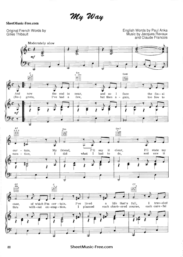 My Way Sheet Music PDF Frank Sinatra Version 3 Free Download