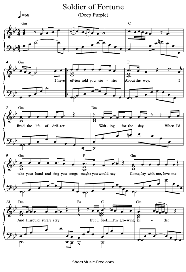 Soldier of Fortune Sheet Music PDF Deep Purple Free Download