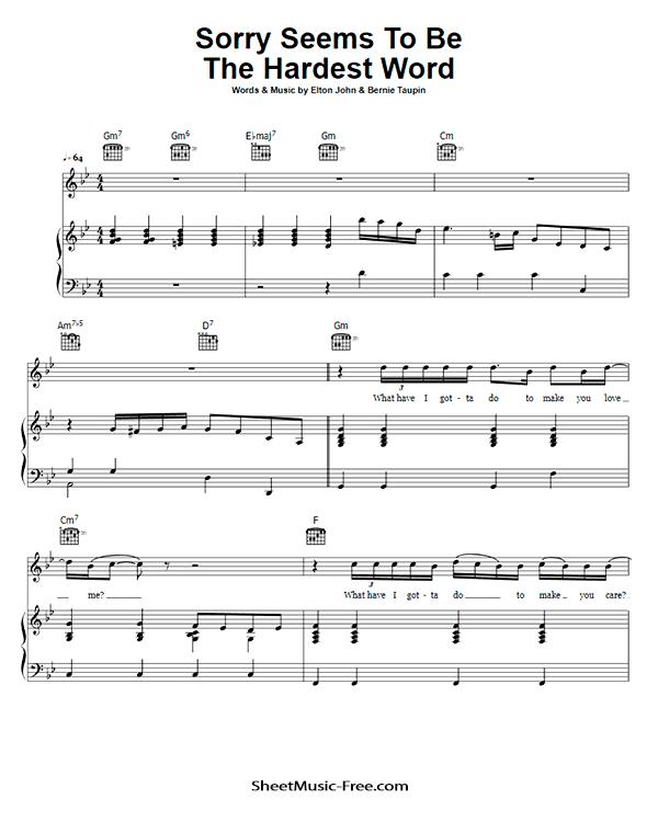 Sorry Seems To Be The Hardest Word Sheet Music PDF Elton John Free Download