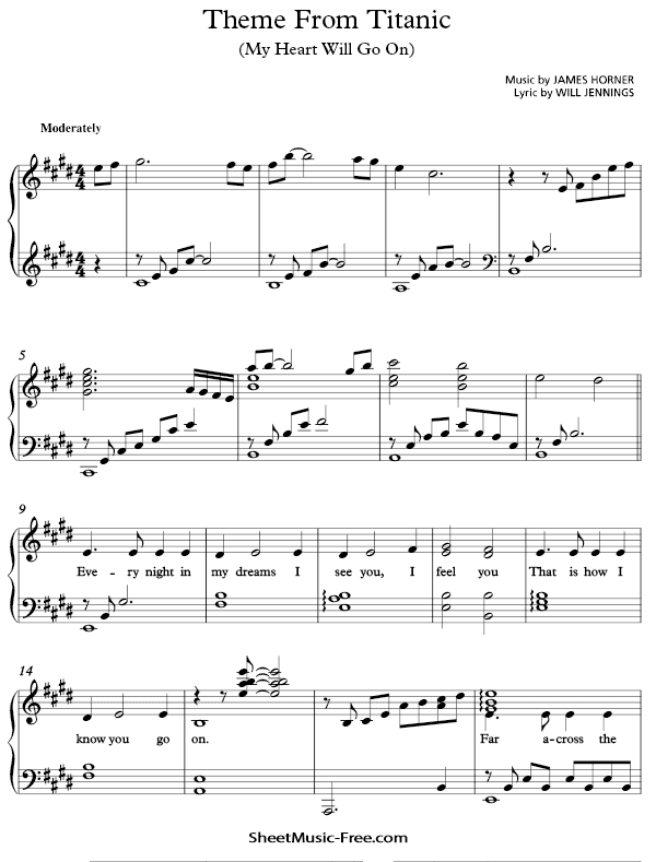 Titanic Sheet Music For Piano Theme From Titanic Sheetmusic Free Com
