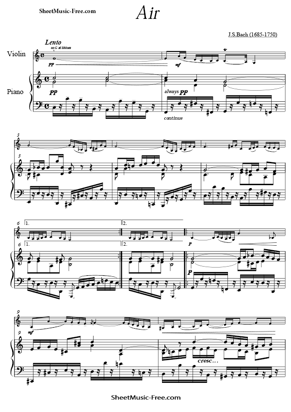 Air Sheet Music PDF Bach BWV 1068 Free Download