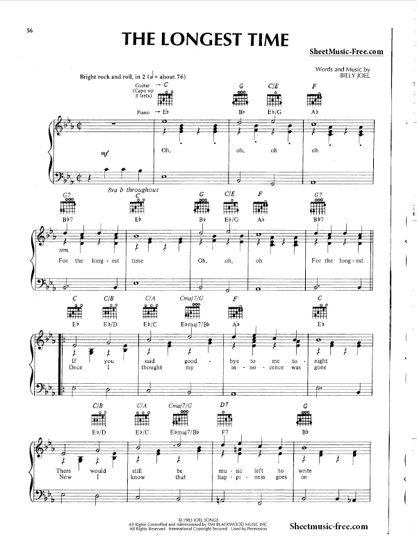 Download For The Longest Time Sheet Music Billy Joel