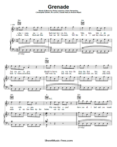 Grenade Sheet Music PDF Free Bruno Mars Piano Sheet Music Notes 240x300 