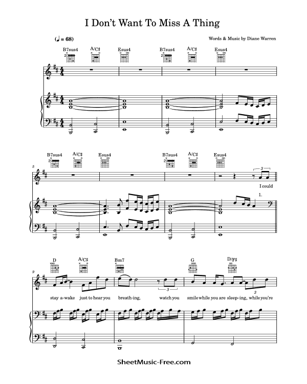 I Don't Want To Miss A Thing Sheet Music Aerosmith PDF Free Download Piano Sheet Music by Aerosmith. I Don't Want To Miss A Thing Piano Sheet Music I Don't Want To Miss A Thing Music Notes I Don't Want To Miss A Thing Music Score