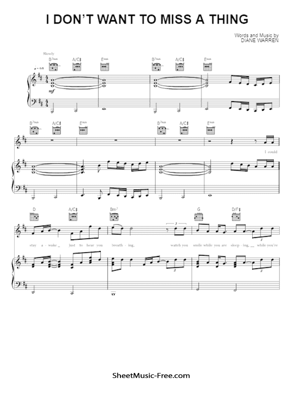 I Don't Want To Miss A Thing Sheet Music Aerosmith PDF Free Download