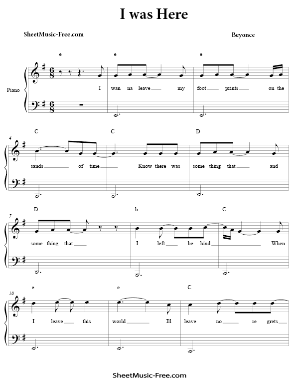 Download I Was Here Sheet Music Beyonce