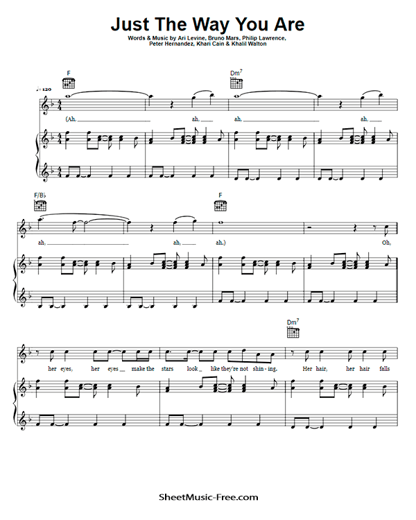 Just The Way You Are Sheet Music PDF Bruno Mars Free Download