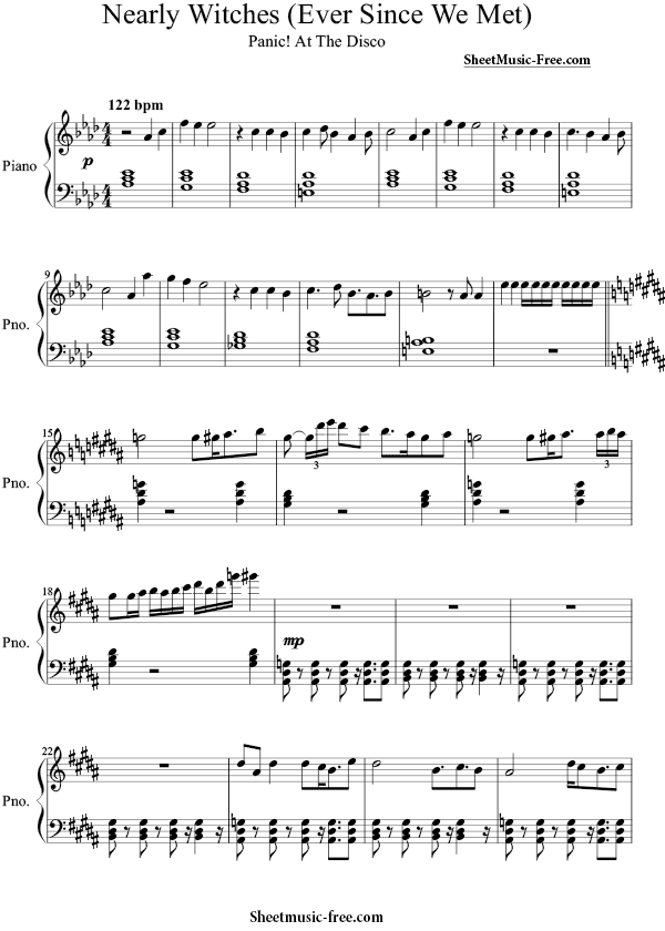 Nearly Witches Sheet Music PDF Panic! At The Disco Free Download