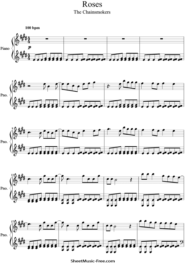 Roses Sheet Music PDF The Chainsmokers Free Download