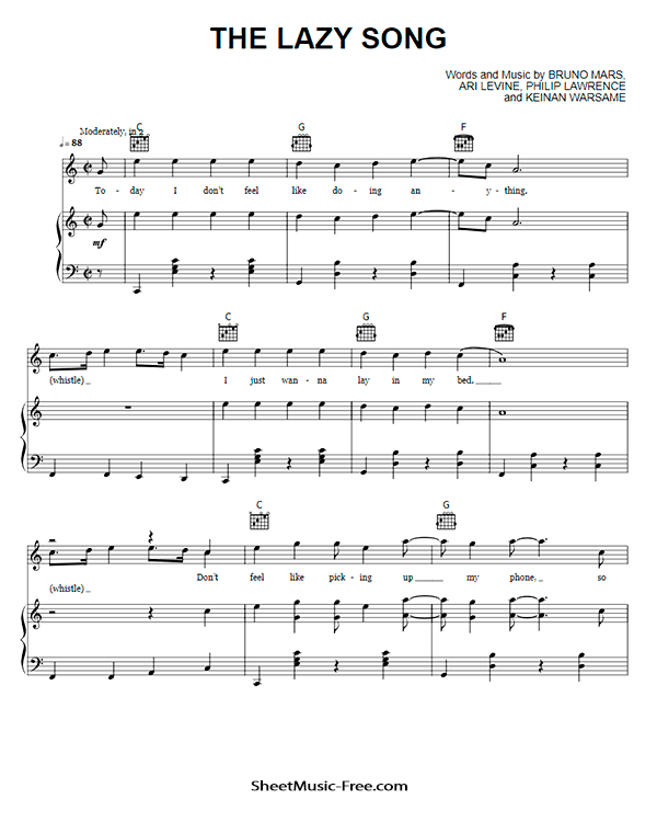 The Lazy Song Sheet Music PDF Bruno Mars Free Download