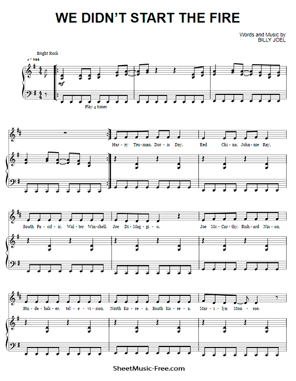 We Didn't Start The Fire Sheet Music PDF Billy Joel Free Download